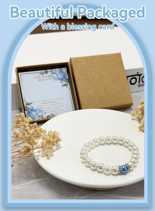 Daxtril Something Blue Gift for Bride, Bridal Shower Gifts for Bride to be White Pearl Bracelet, Meaningful Gift Card Party Wedding Accessories Christmas Gifts - Image 3